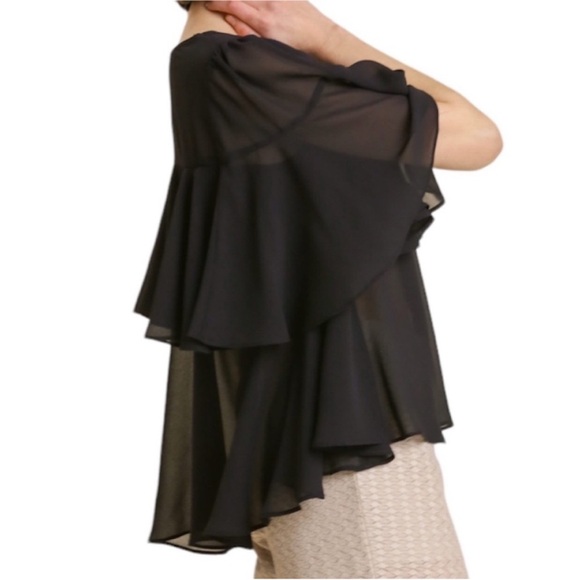 UMGEE Sheer Ruffle Blouse Top M black - Picture 2 of 7